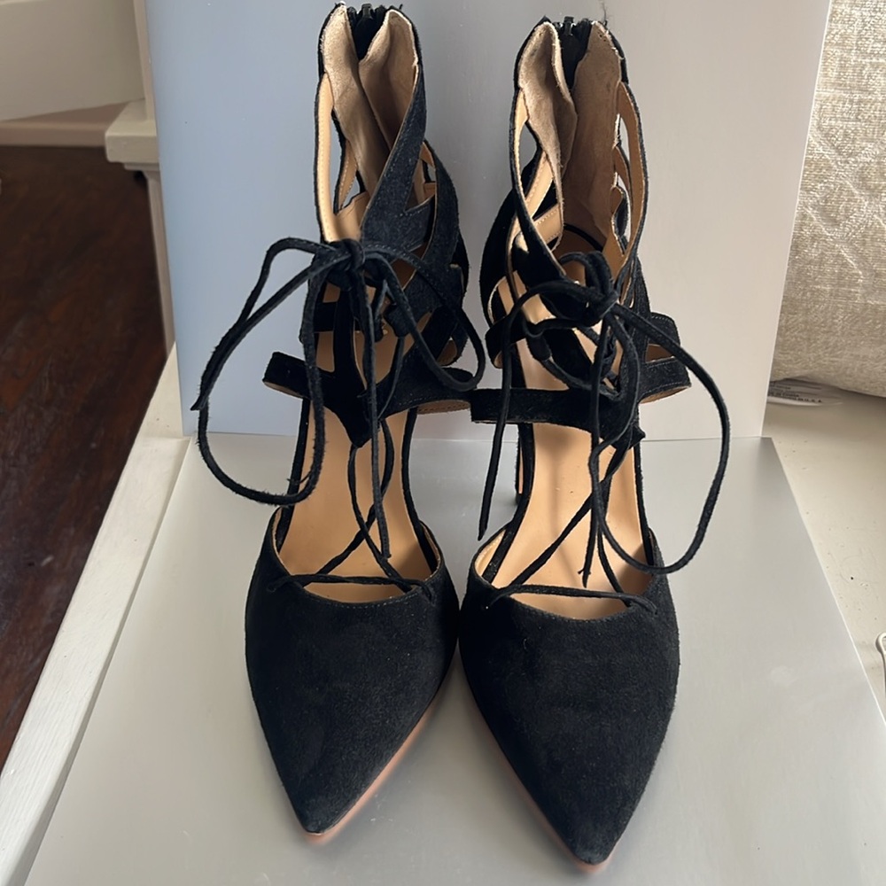 Mercanti Florentini “Ghilli” Designer lace up heels 9 Italy Black Suede - Picture 7 of 9